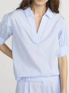 NWT FRAME The V-neck Popover Top in Venice Blue Multi